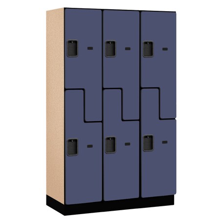 Salsbury Industries Wardrobe Locker, 45" W, 18" D, 76" H, (3) Wide, (6) Openings, Blue 27368BLU
